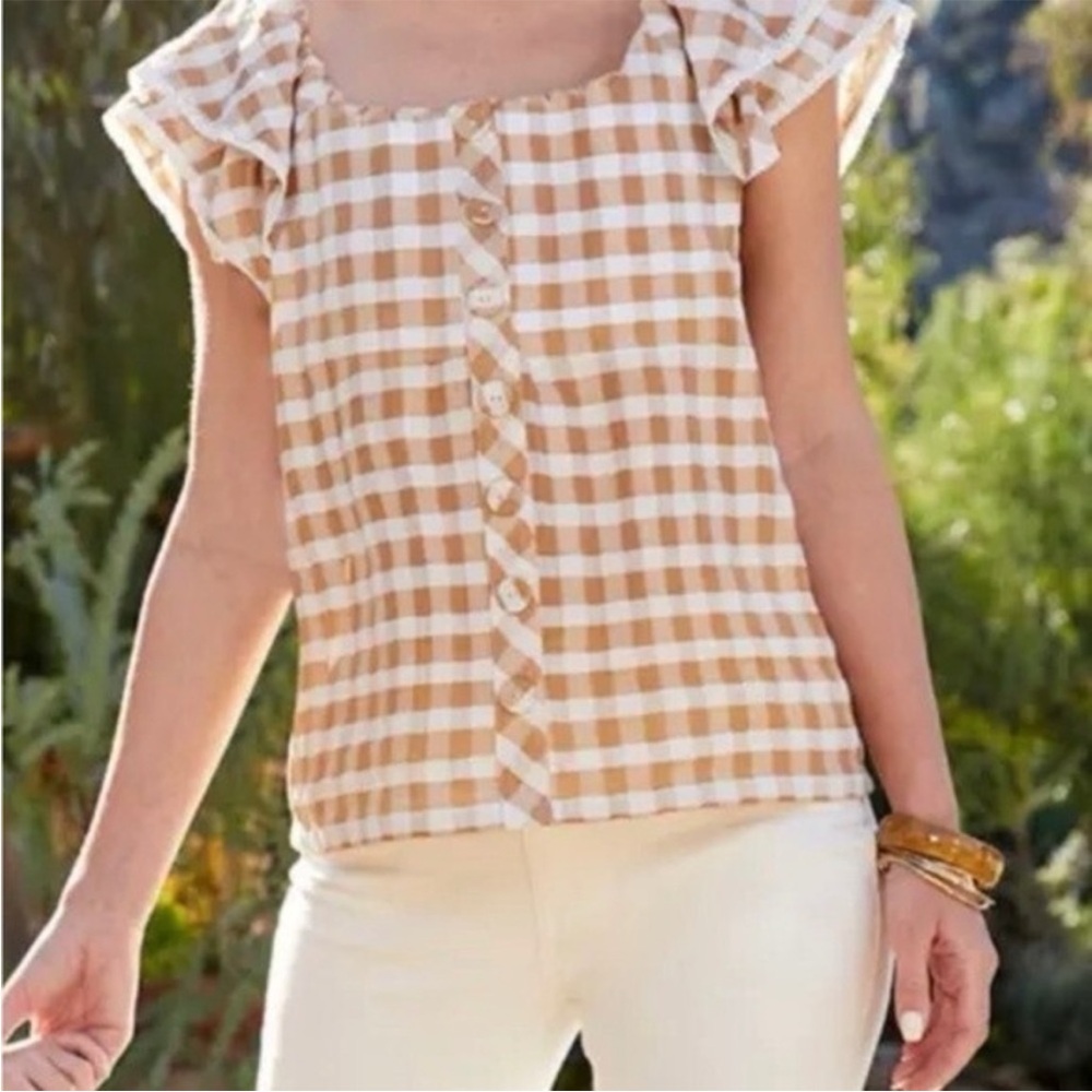 NWT Matilda Jane Gingham Top  Plaid Ruffle Sleeve